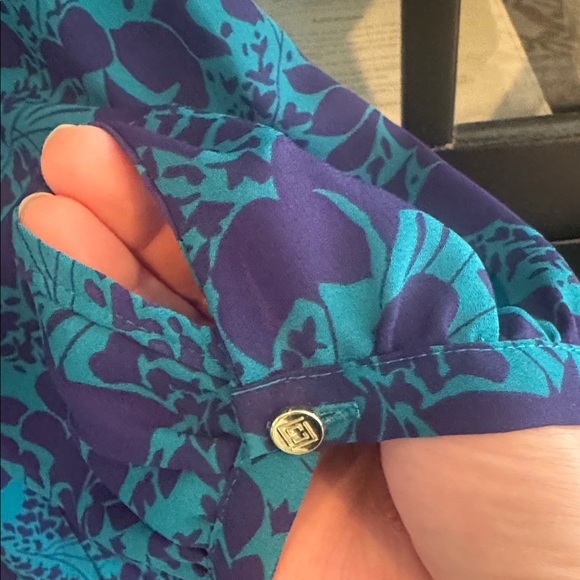 LIz Claiborne - Teal and Purple Floral Blouse - Large - Picture 4 of 5